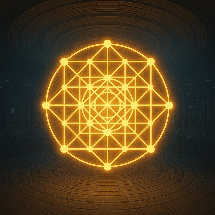 Golden geometric sigil in a dark chamber