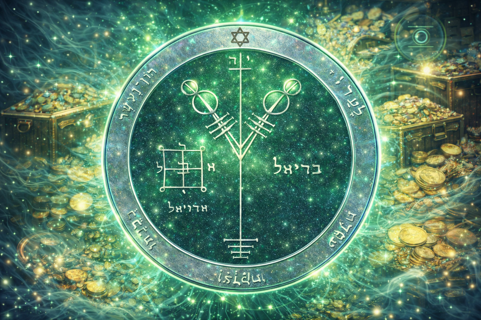 Green and gold Jupiter pentacle artwork